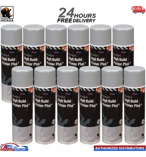 12X INDASA HIGH BUILD PRIMER+ AEROSOL GREY SPRAY PAINT 500ML